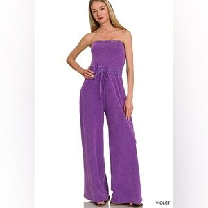 Zenana ACID WASHED STRAPLESS TUBE TOP JUMPSUIT